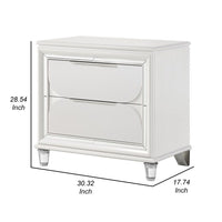 Rara 30 Inch Nightstand, 2 Drawers, Mirror Trim, Acrylic Legs, White - BM312377
