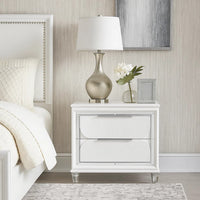 Rara 30 Inch Nightstand, 2 Drawers, Mirror Trim, Acrylic Legs, White - BM312377