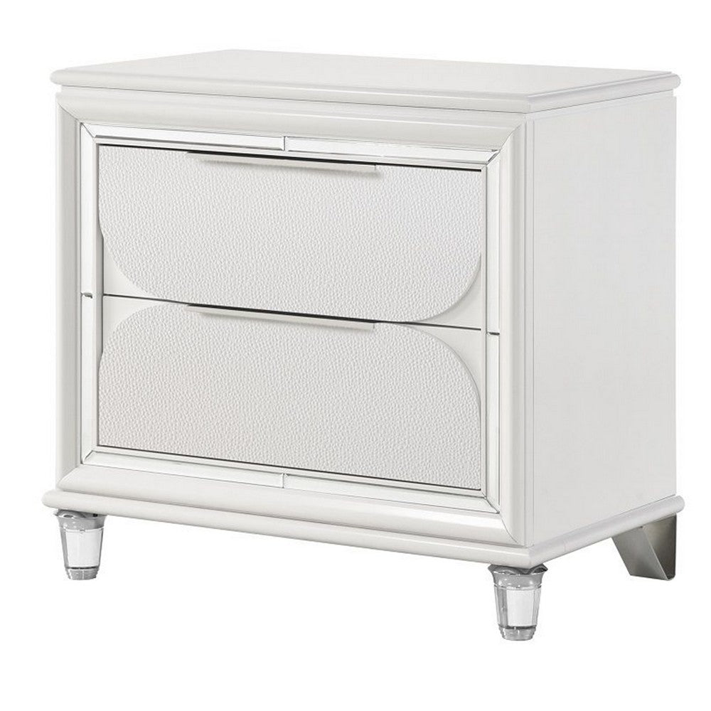 Rara 30 Inch Nightstand, 2 Drawers, Mirror Trim, Acrylic Legs, White - BM312377