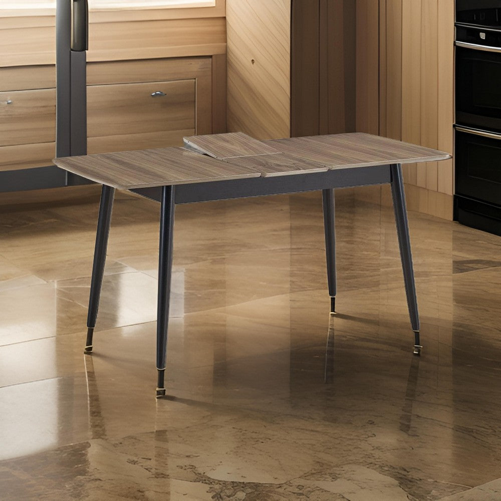 Anae 51-63 Inch Dining Table, Butterfly Leaf, Brown Wood Top, Black Legs - BM312380