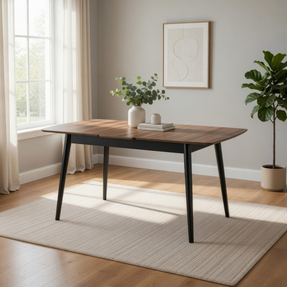 Anae 51-63 Inch Dining Table, Butterfly Leaf, Brown Wood Top, Black Legs - BM312380