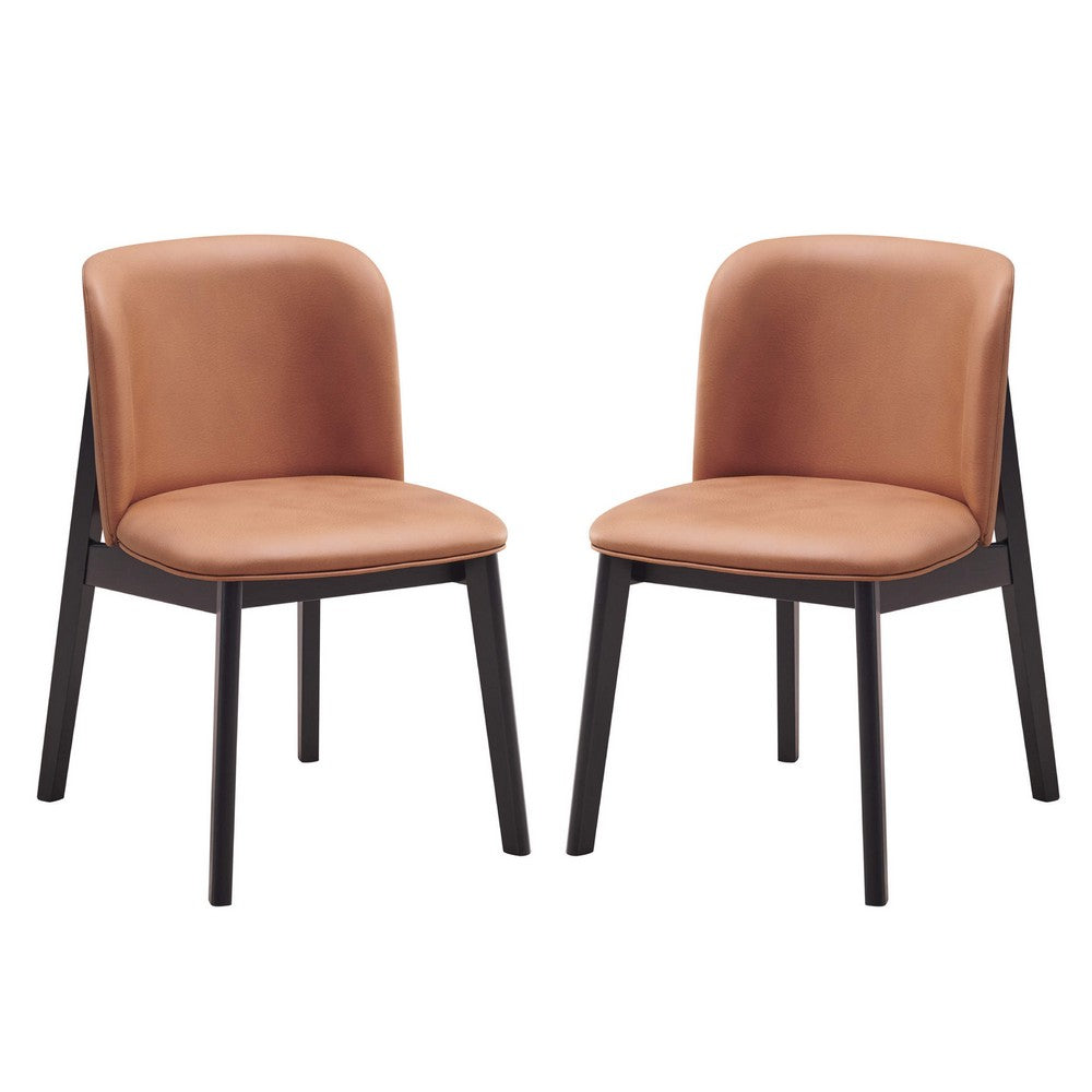 Iora 22 Inch Side Dining Chair Set of 2, Ergonomic, Brown Fabric, Black - BM312383