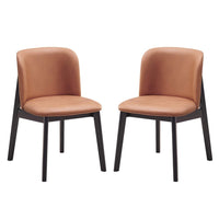 Iora 22 Inch Side Dining Chair Set of 2, Ergonomic, Brown Fabric, Black - BM312383