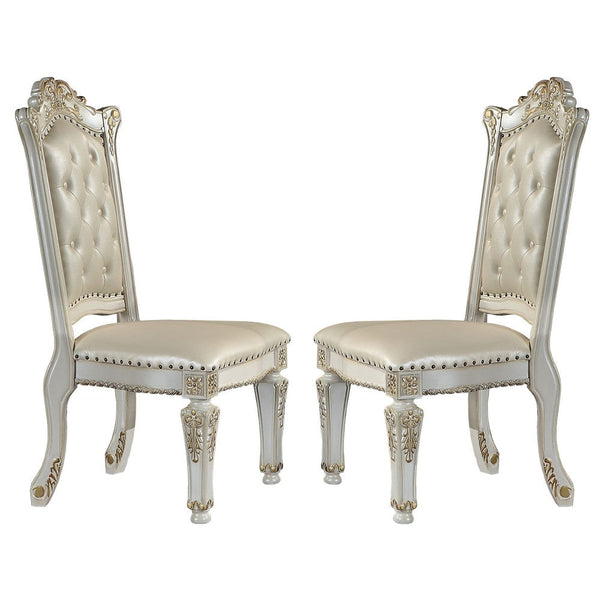 Doe 27 Inch Side Dining Chair Set of 2, Nailhead, Tufted White Faux Leather - BM312387