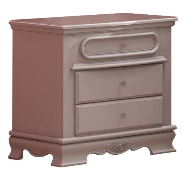 Auri 27 Inch Nightstand with 2 Drawer, Molded Trim Floral Motifs, White - BM312388
