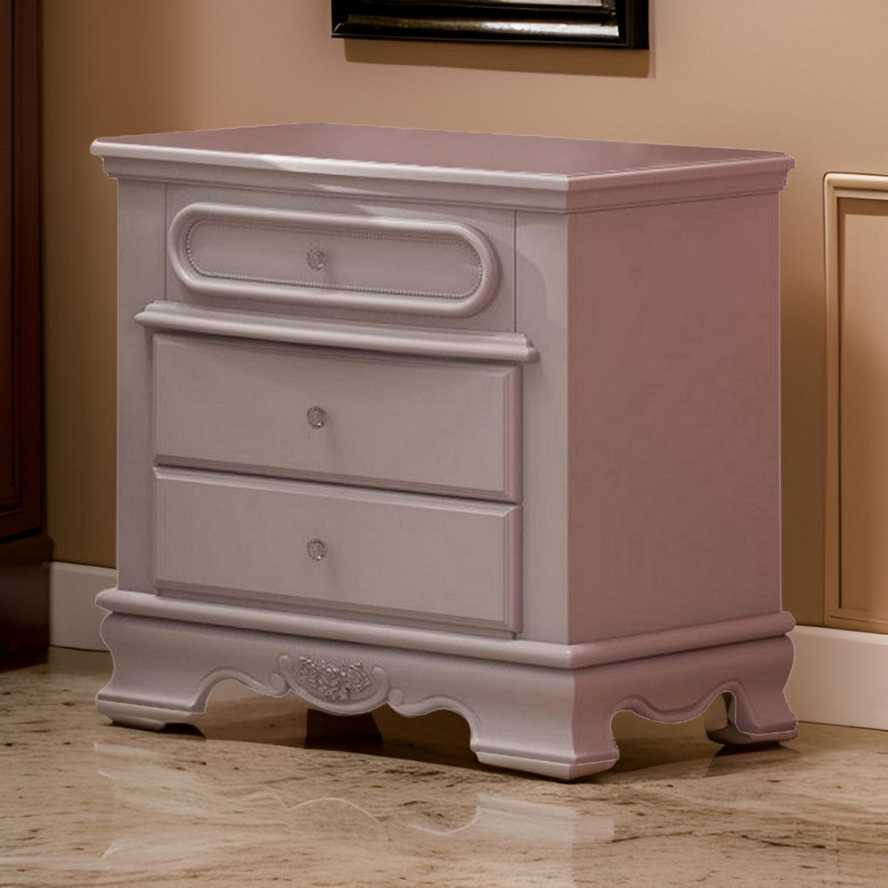 Auri 27 Inch Nightstand with 2 Drawer, Molded Trim Floral Motifs, White - BM312388