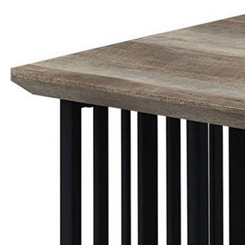Nori 47 Inch Coffee Table, Distressed Brown Top, Black Metal
