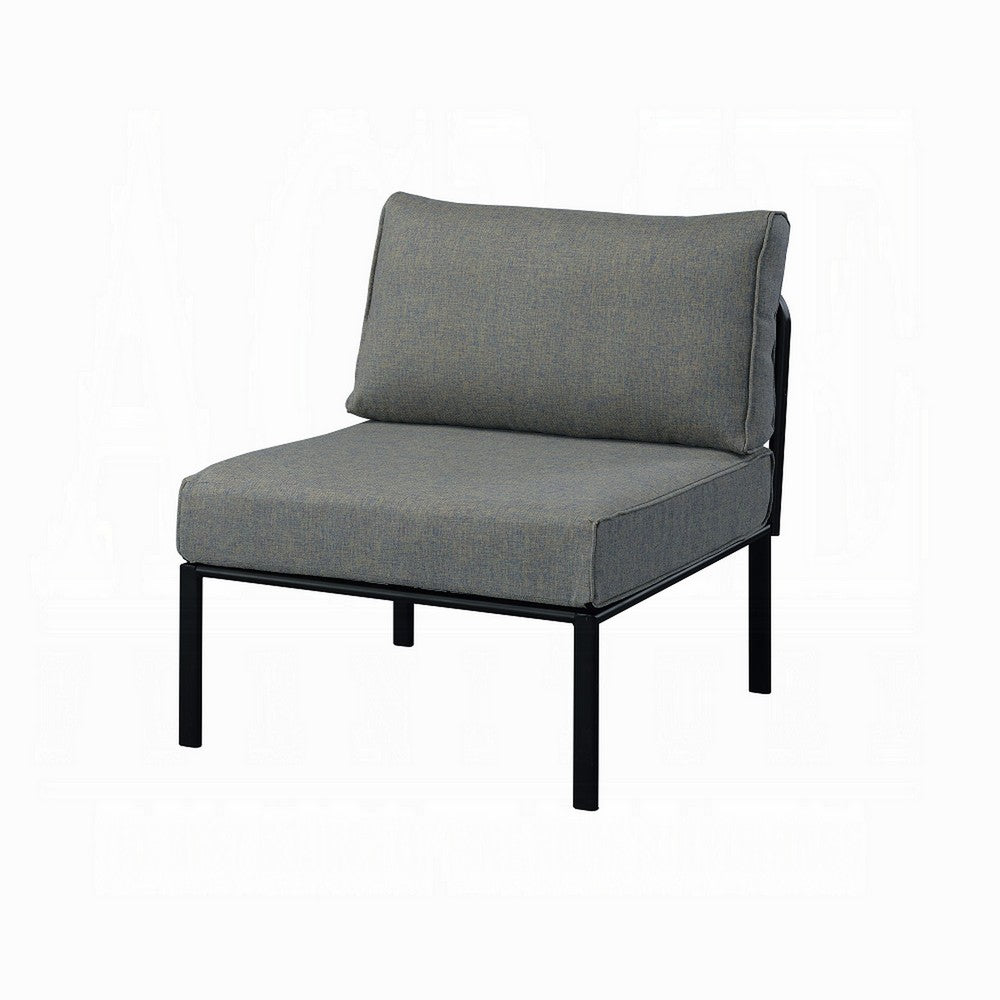 Rain 33 Inch Patio Side Chair, Armless, Sectional, Black Metal, Gray Fabric - BM312394