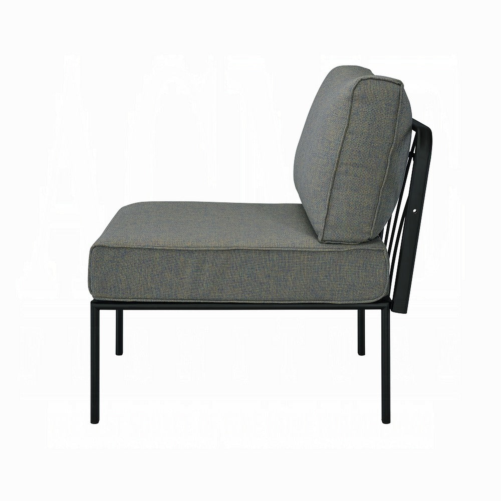 Rain 33 Inch Patio Side Chair, Armless, Sectional, Black Metal, Gray Fabric - BM312394