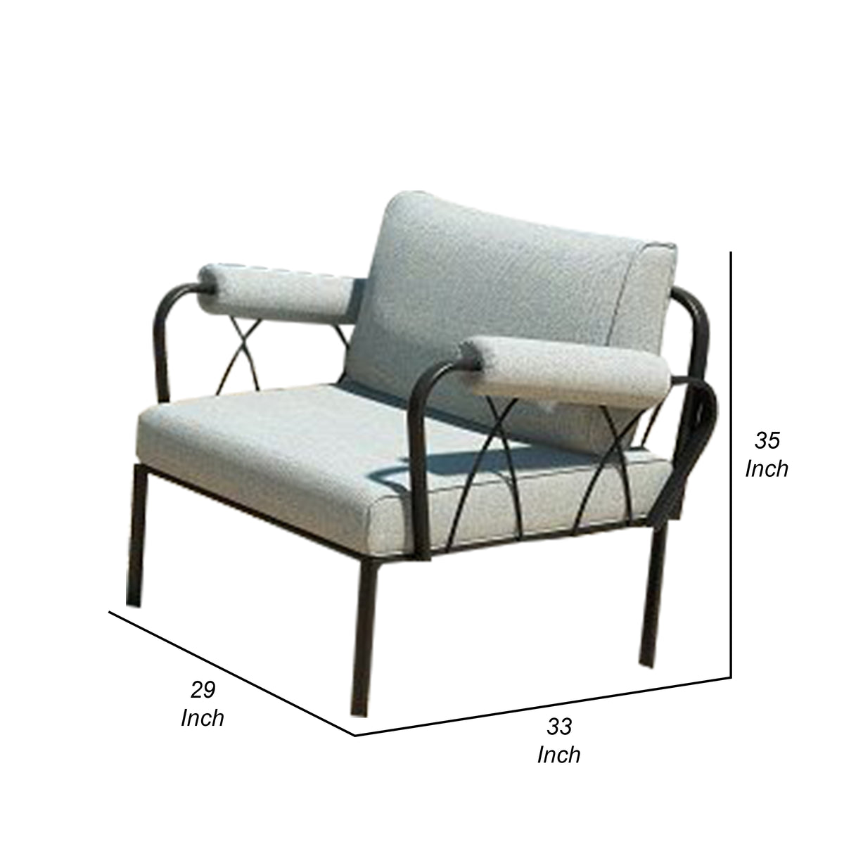 Rain 33 Inch Patio Side Chair, Armless, Sectional, Black Metal, Gray Fabric - BM312394