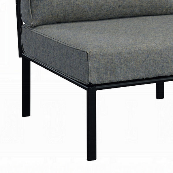 Rain 33 Inch Patio Side Chair, Armless, Sectional, Black Metal, Gray Fabric - BM312394