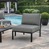 Rain 33 Inch Patio Side Chair, Armless, Sectional, Black Metal, Gray Fabric - BM312394