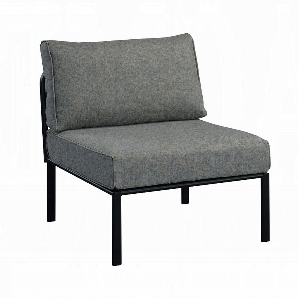 Rain 33 Inch Patio Side Chair, Armless, Sectional, Black Metal, Gray Fabric - BM312394