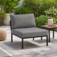 Rain 33 Inch Patio Side Chair, Armless, Sectional, Black Metal, Gray Fabric - BM312394