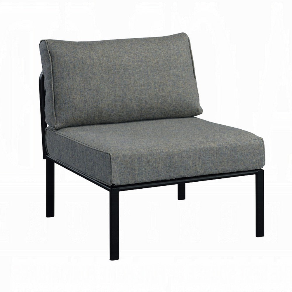 Rain 33 Inch Patio Side Chair, Armless, Sectional, Black Metal, Gray Fabric - BM312394