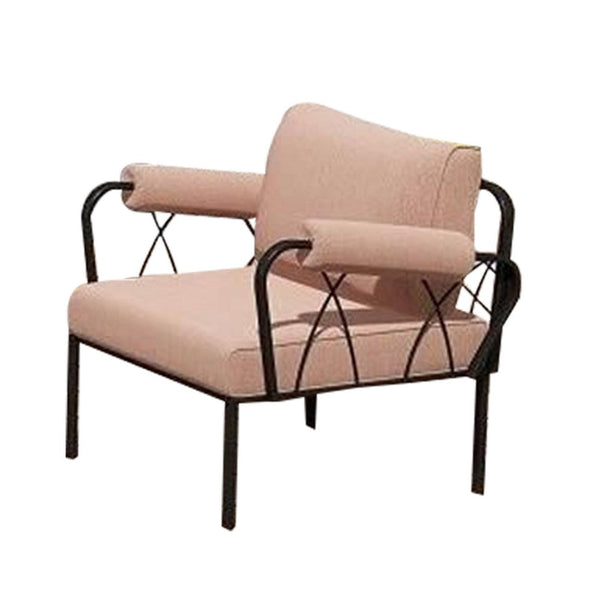 Rain 33 Inch Patio Armchair, Sectional Design, Black Metal, Pink Fabric - BM312395