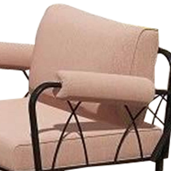 Rain 33 Inch Patio Armchair, Sectional Design, Black Metal, Pink Fabric - BM312395