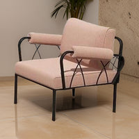 Rain 33 Inch Patio Armchair, Sectional Design, Black Metal, Pink Fabric - BM312395