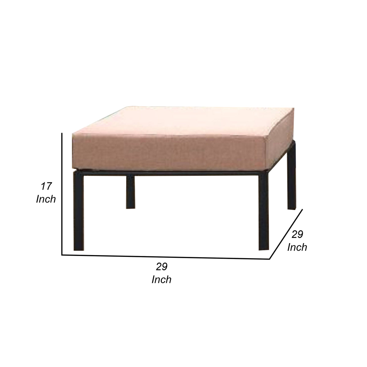 Rain 29 Inch Patio Ottoman, Sectional Design, Black Metal, Pink Fabric - BM312397