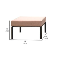 Rain 29 Inch Patio Ottoman, Sectional Design, Black Metal, Pink Fabric - BM312397