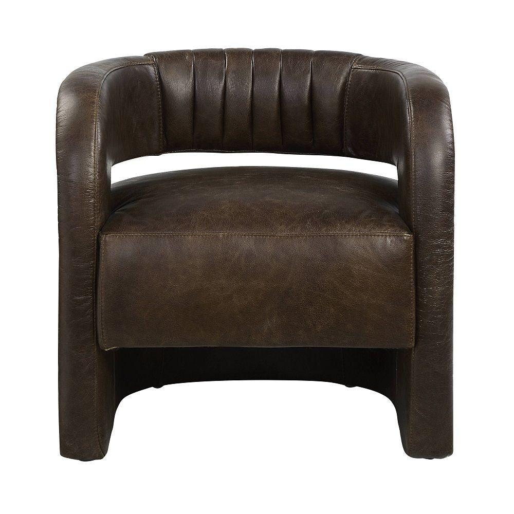 27 Inch Accent Chair, Plush Espresso Brown Top Grain Leather Upholstery - BM312404