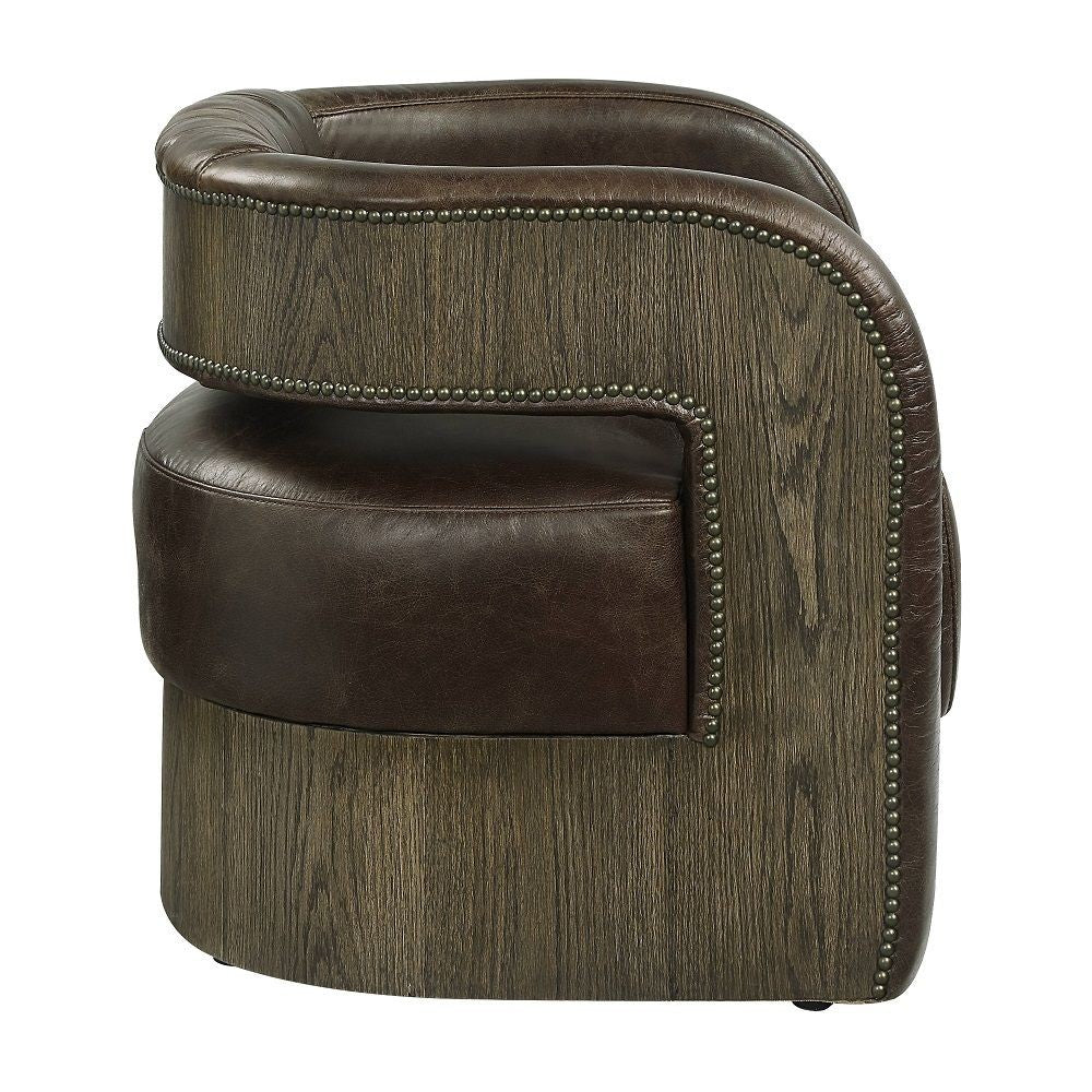 27 Inch Accent Chair, Plush Espresso Brown Top Grain Leather Upholstery - BM312404