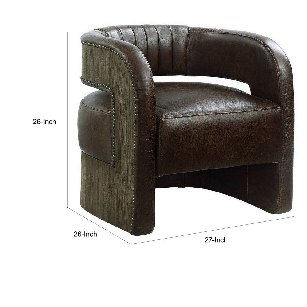 27 Inch Accent Chair, Plush Espresso Brown Top Grain Leather Upholstery - BM312404