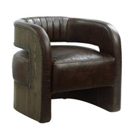 27 Inch Accent Chair, Plush Espresso Brown Top Grain Leather Upholstery - BM312404