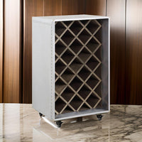 35 Inch Wine Cabinet, Nailhead Trim, Caster Wheels, Silver Aluminium Finish - BM312406