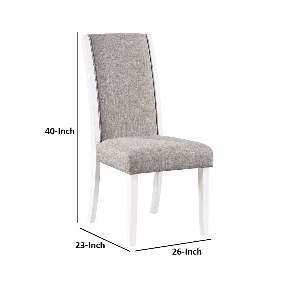 Joyce 26 Inch Side Dining Chair Set of 2, Gray Linen Upholstery, White Wood - BM312409