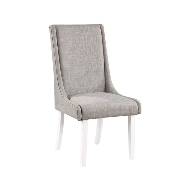 Joyce 25 Inch Side Dining Chair Set of 2, Wingback, Gray Linen, White Wood - BM312410