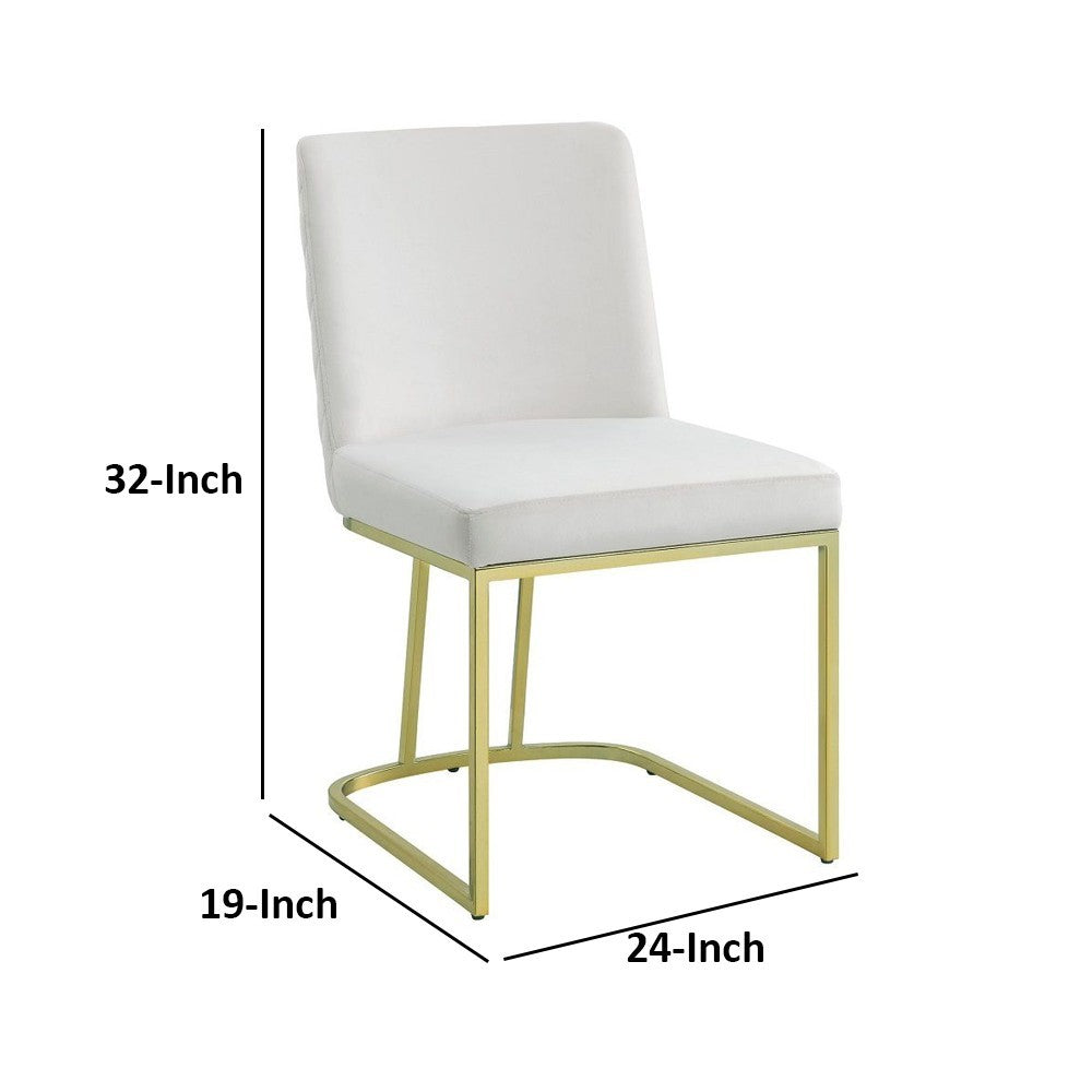 24 Inch Side Dining Chair Set of 2, Soft Off White Velvet, Gold Metal Base - BM312411