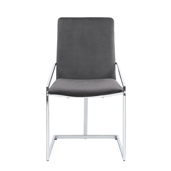 23 Inch Side Dining Chair Set of 2, Gray Velvet, Modern Chrome Metal Base - BM312413