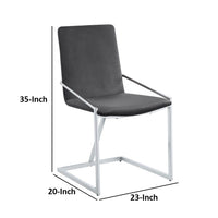 23 Inch Side Dining Chair Set of 2, Gray Velvet, Modern Chrome Metal Base - BM312413