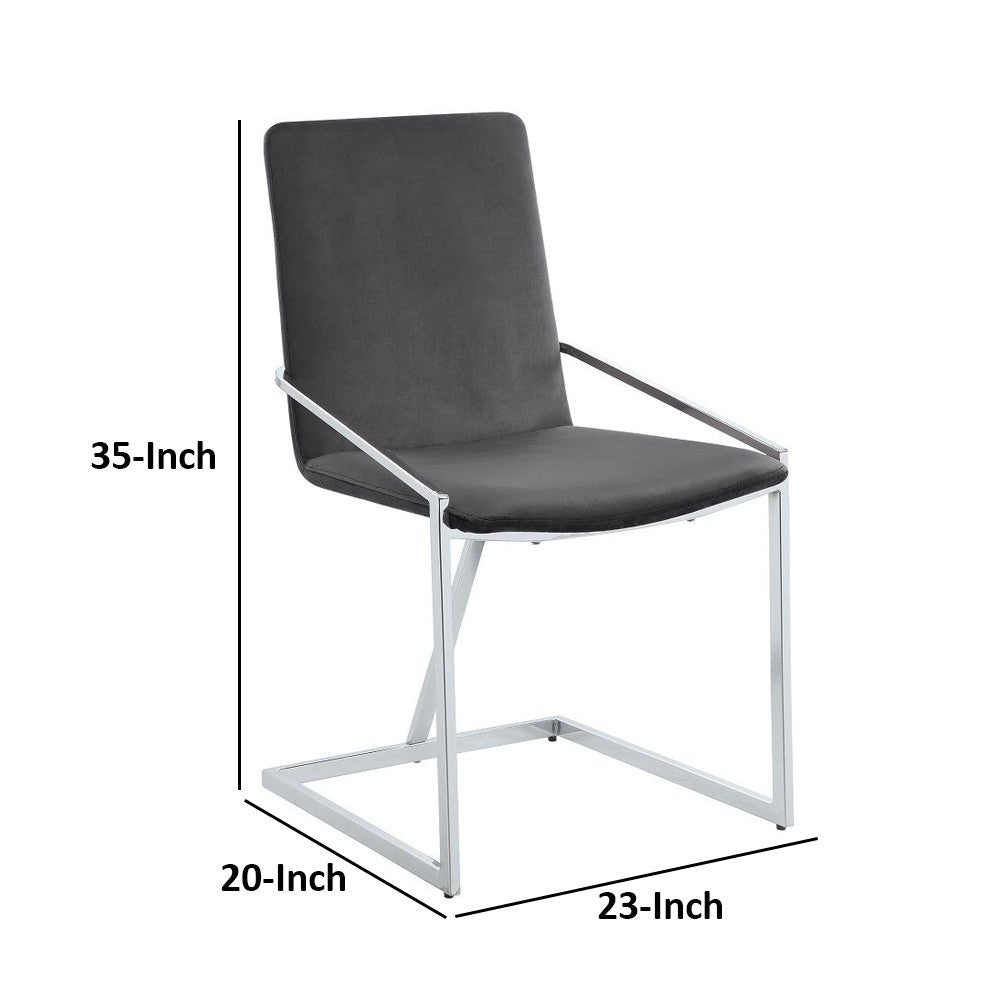 23 Inch Side Dining Chair Set of 2, Gray Velvet, Modern Chrome Metal Base - BM312413