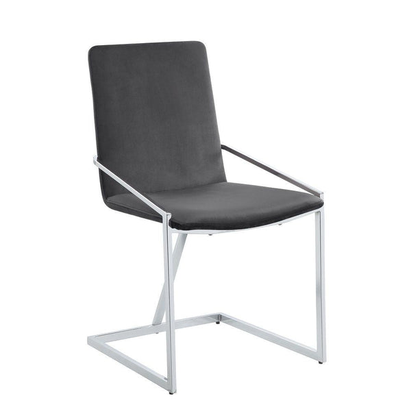 23 Inch Side Dining Chair Set of 2, Gray Velvet, Modern Chrome Metal Base - BM312413