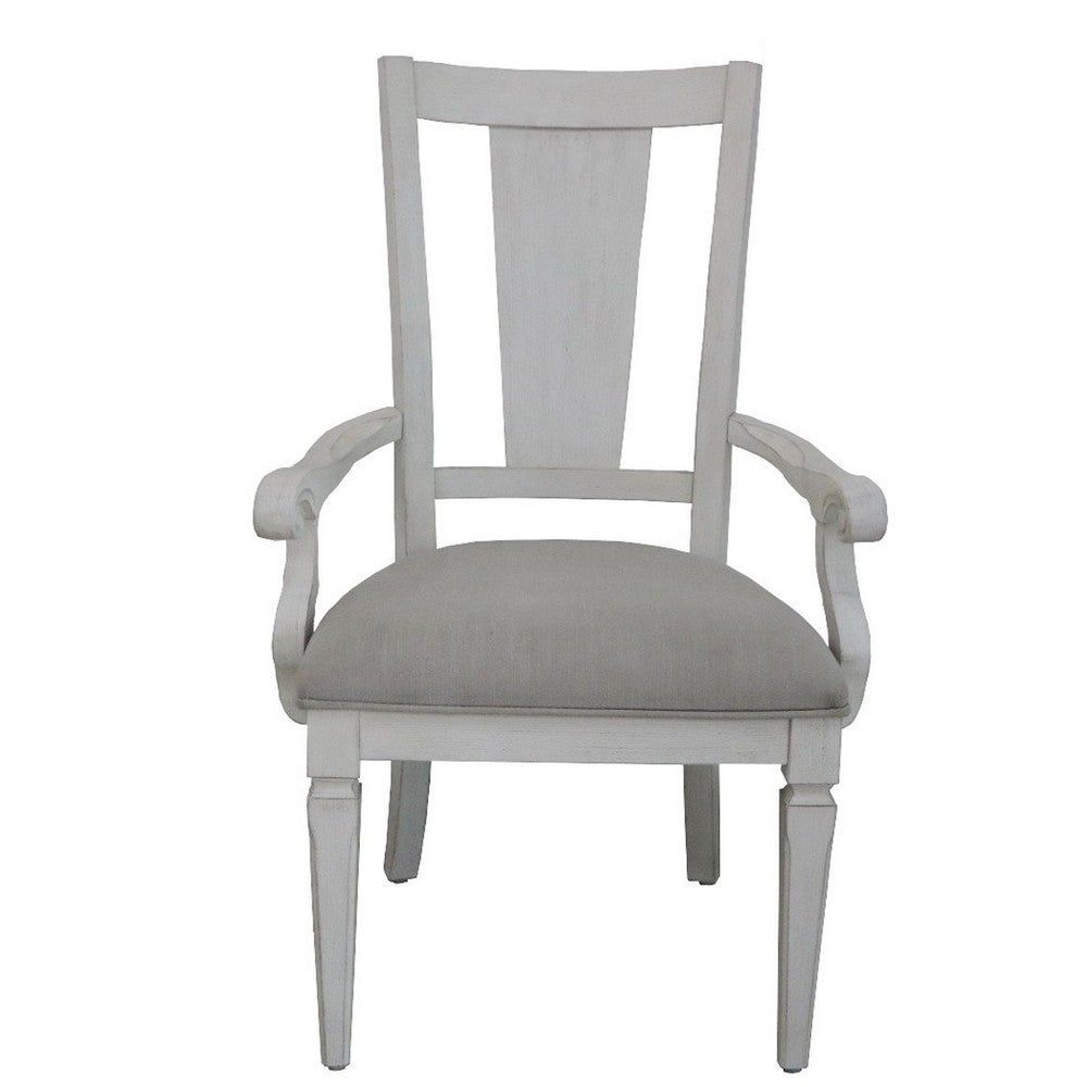 Kate 24 Inch Dining Armchair Set of 2, Light Gray Linen, White Wood Frame - BM312416