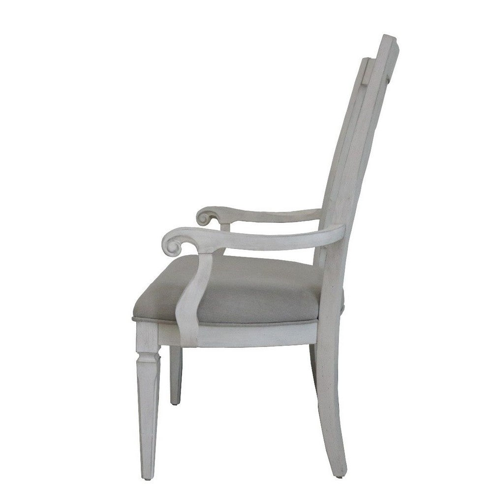 Kate 24 Inch Dining Armchair Set of 2, Light Gray Linen, White Wood Frame - BM312416