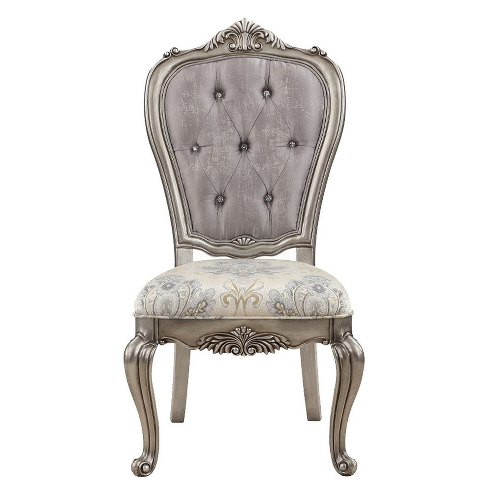 Aria 27 Inch Side Dining Chair Set of 2, Velvet, Antique Platinum Tone - BM312418