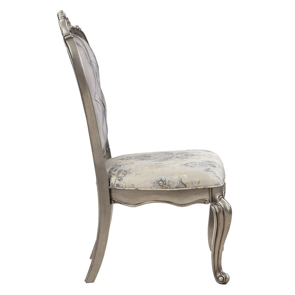Aria 27 Inch Side Dining Chair Set of 2, Velvet, Antique Platinum Tone - BM312418