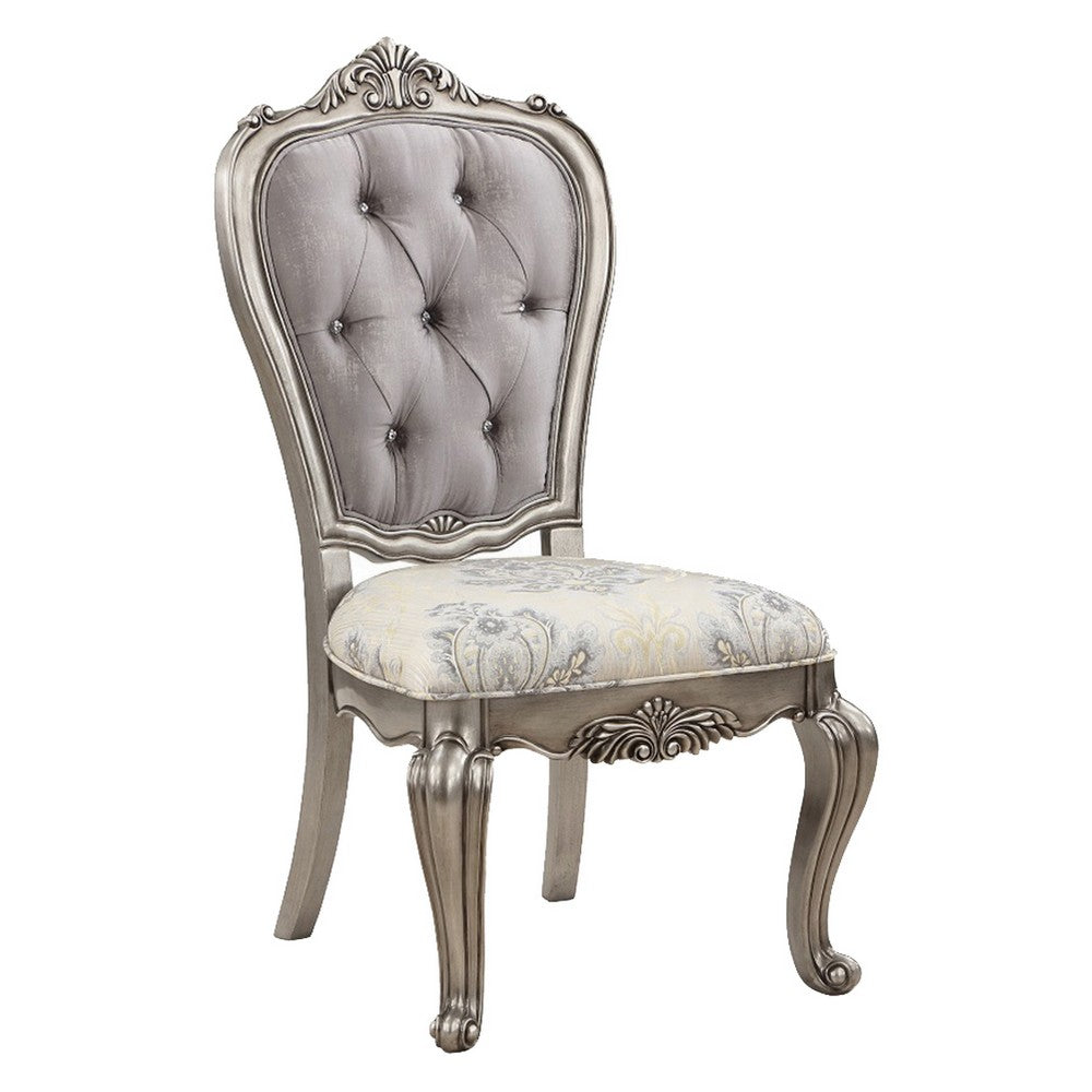 Aria 27 Inch Side Dining Chair Set of 2, Velvet, Antique Platinum Tone - BM312418