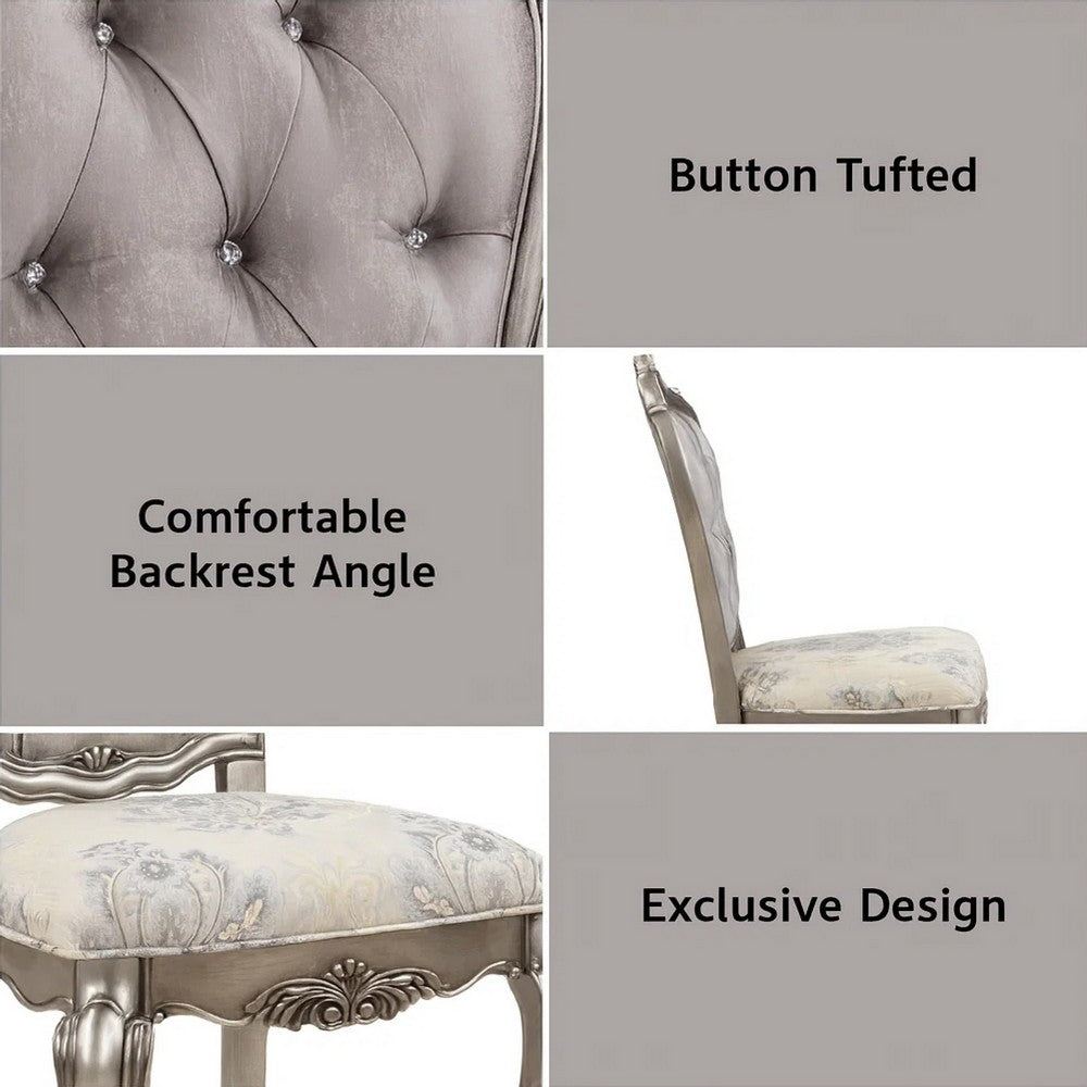Aria 27 Inch Side Dining Chair Set of 2, Velvet, Antique Platinum Tone - BM312418