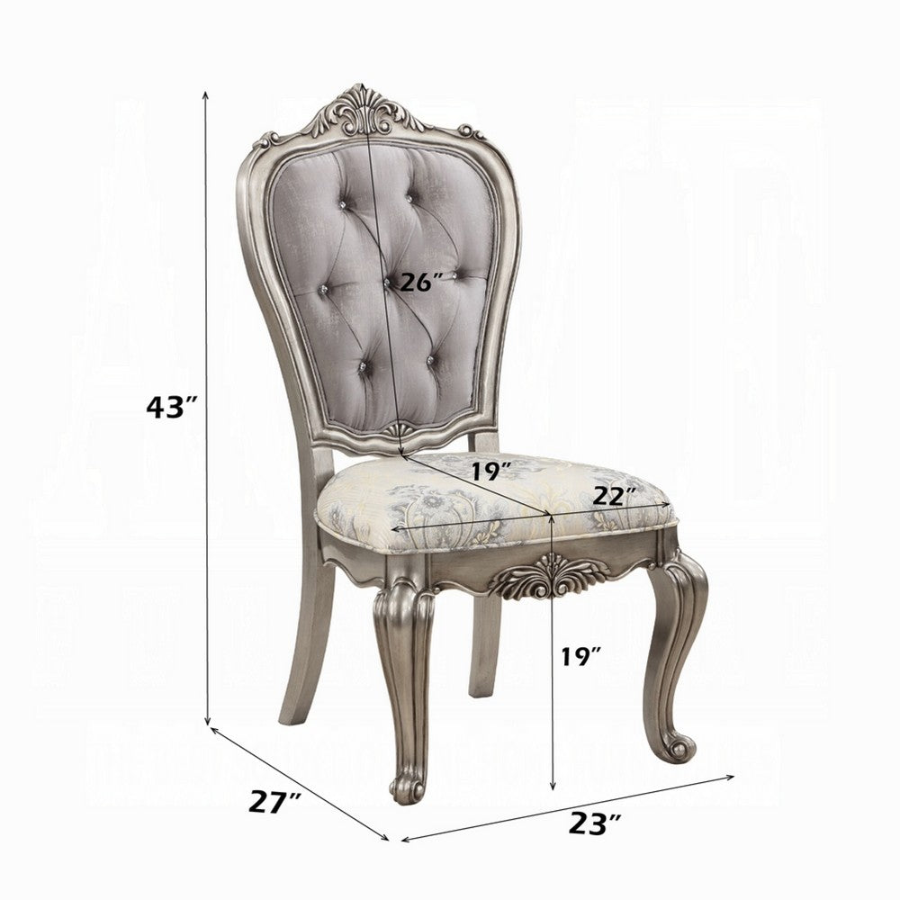 Aria 27 Inch Side Dining Chair Set of 2, Velvet, Antique Platinum Tone - BM312418