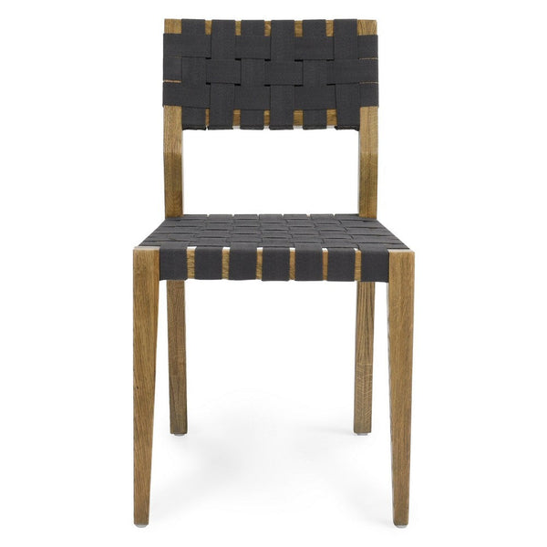 22 Inch Dining Side Chair Set of 2, Woven Black Polyester, Brown Oak Wood - BM312423