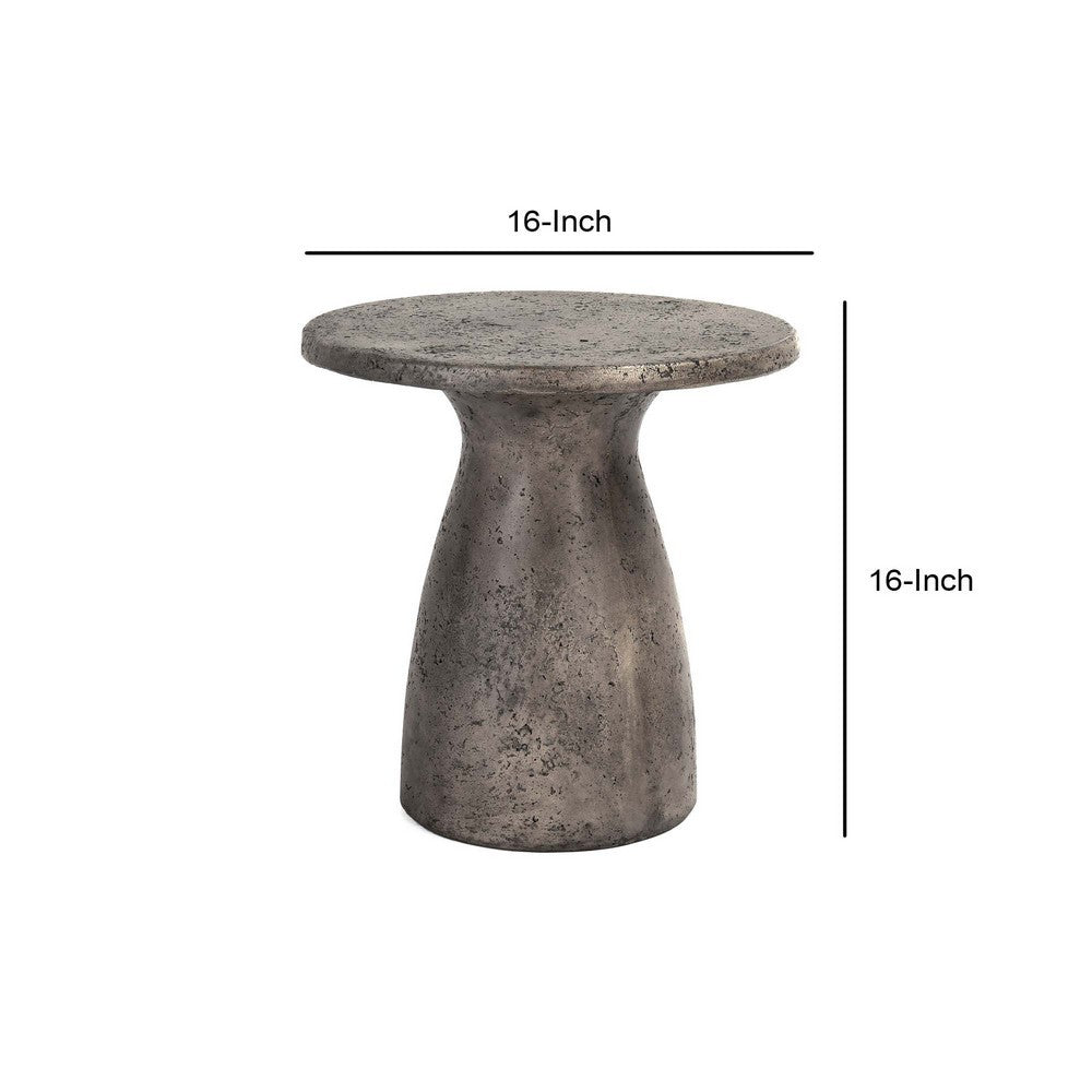 Kole 16 Inch Outdoor Accent Side Table, Concrete Round Top, Dark Gray - BM312450