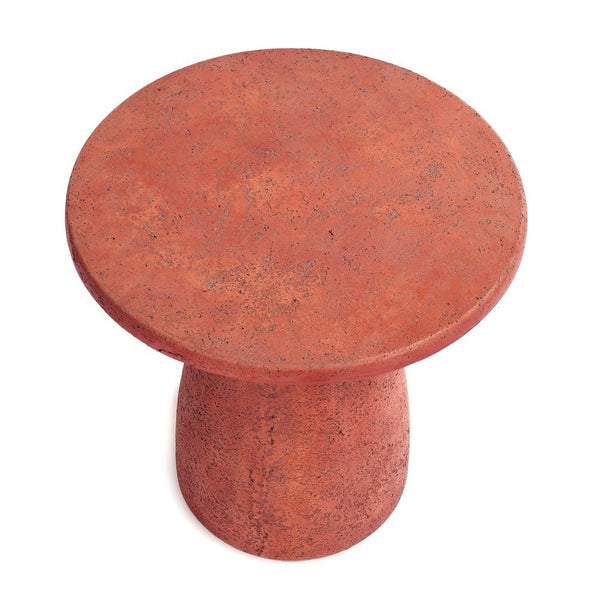 Kole 16 Inch Outdoor Accent Side Table, Concrete Round Top and Base, Red - BM312451