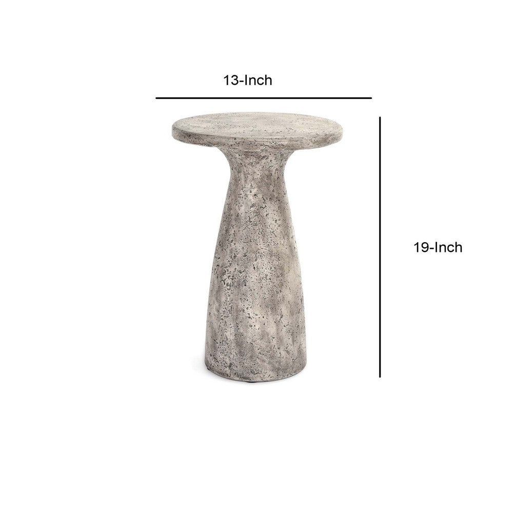 Kole 16 Inch Outdoor Accent Side Table, Concrete Round Top, Light Gray - BM312452