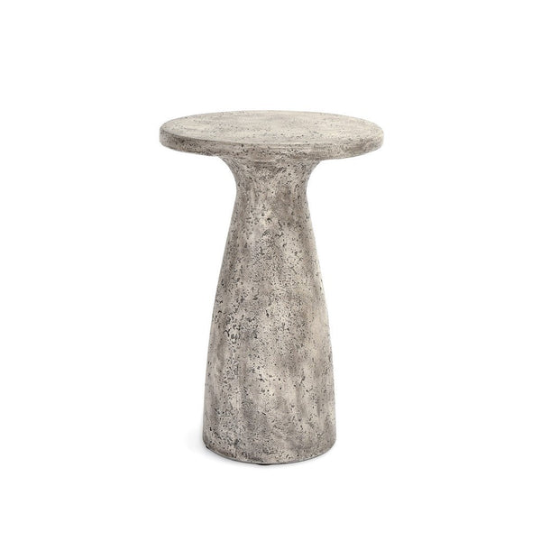 Kole 16 Inch Outdoor Accent Side Table, Concrete Round Top, Light Gray - BM312452