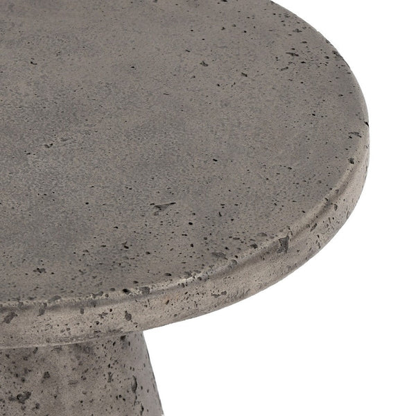 Kole 19 Inch Outdoor Accent Side Table, Concrete Round Top, Dark Gray - BM312453