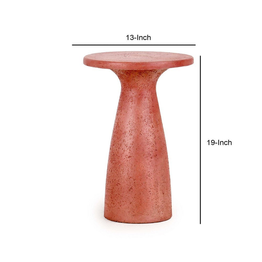 Kole 19 Inch Outdoor Accent Side Table, Concrete Round Top, Red Finish - BM312454
